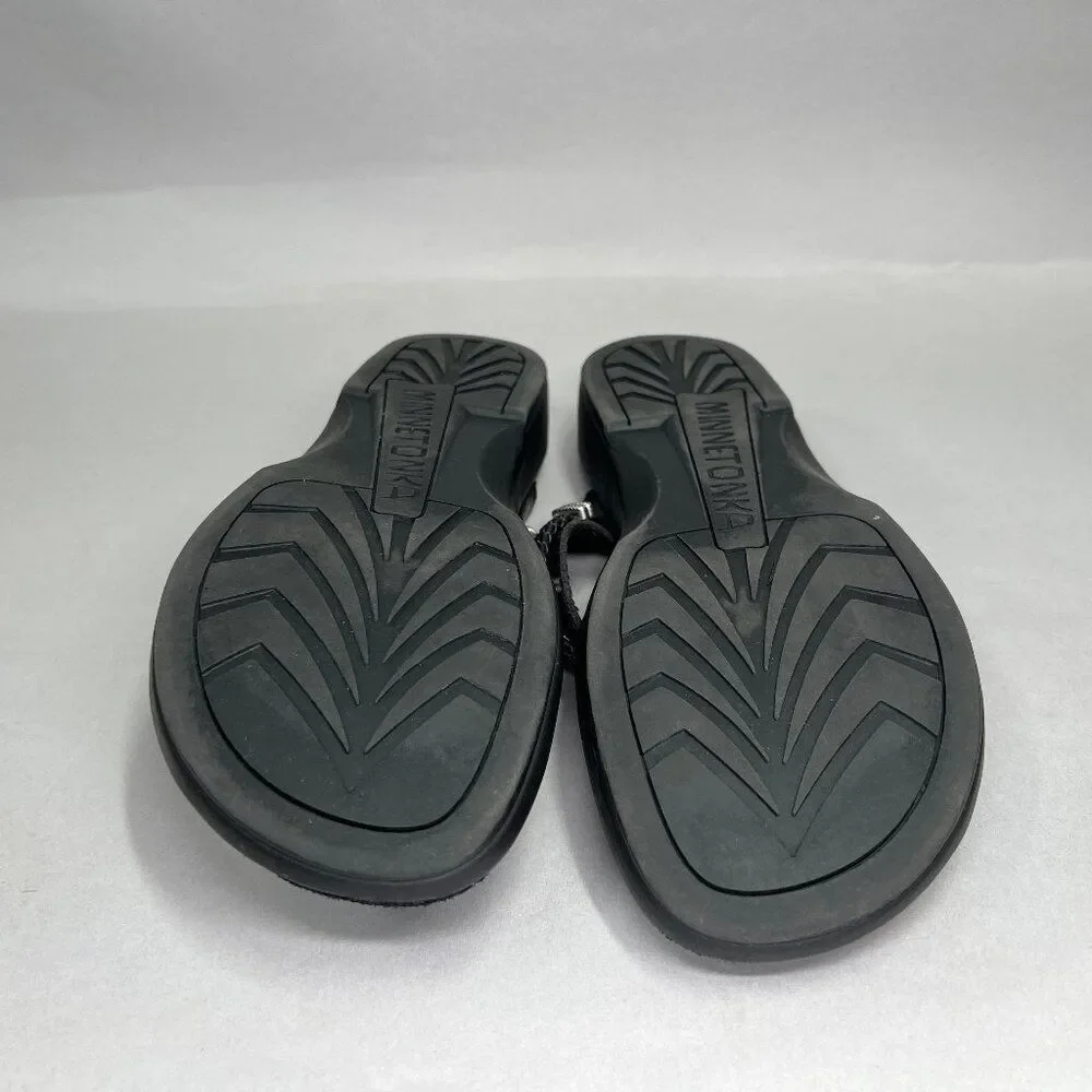 Minnetonka Black Women's Leather Flip‎ Flops Size 10